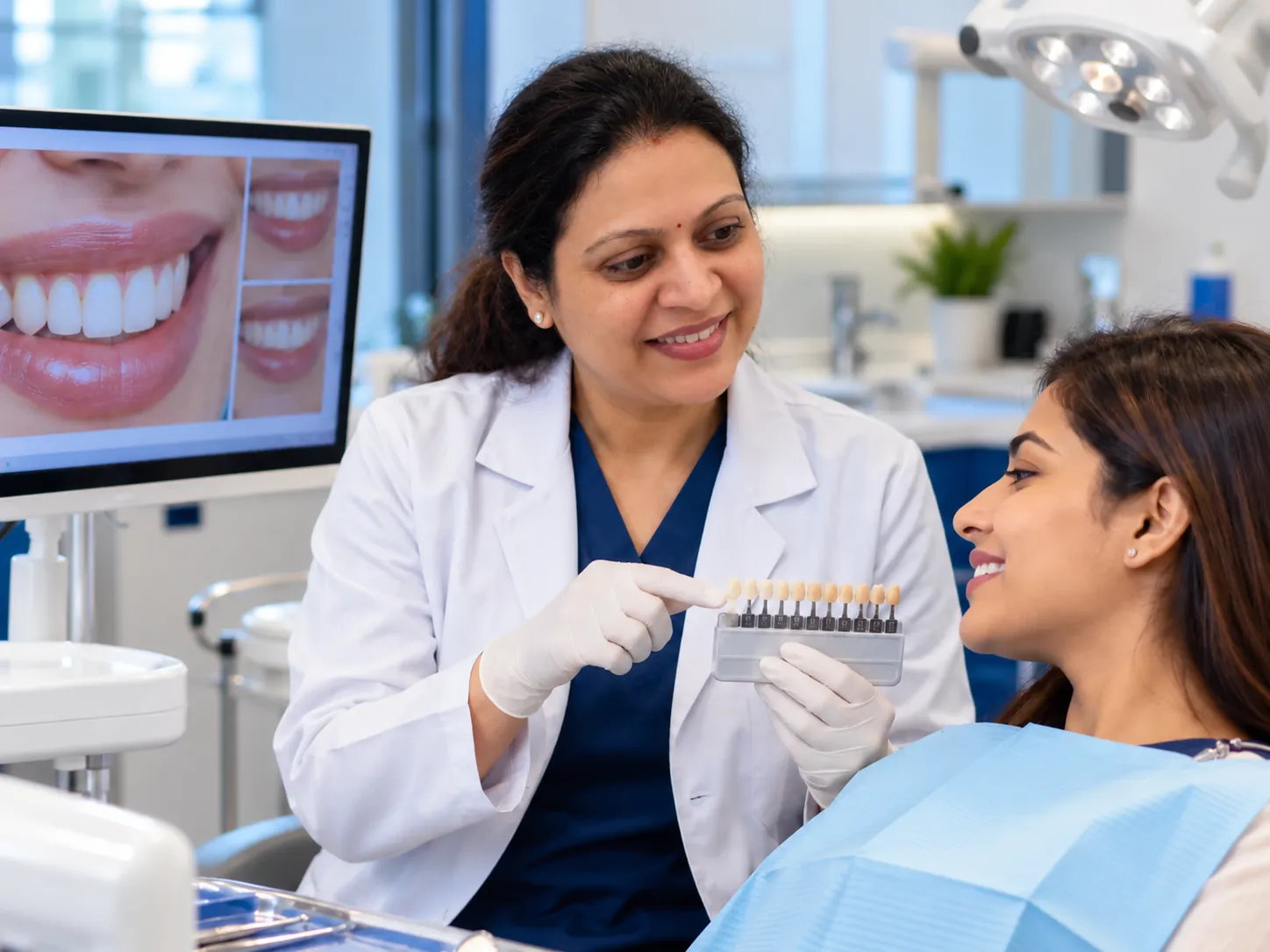 Dr. Kashmira Jathar discussing cosmetic dentistry treatment options with a patient